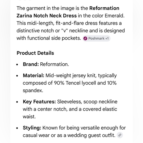 Reformation Zarina Notch Neck Dress in Emerald Green Sleeveless Size Small - Picture 17 of 17